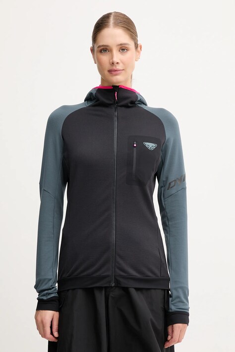 Dynafit bluza sportowa Radical Polartec kolor czarny z kapturem wzorzysta 08.0000071123