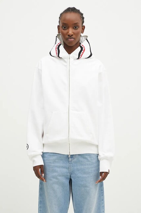 A Bathing Ape cotton sweatshirt Shark Full Zip women's white color hooded with a print 1K80215008