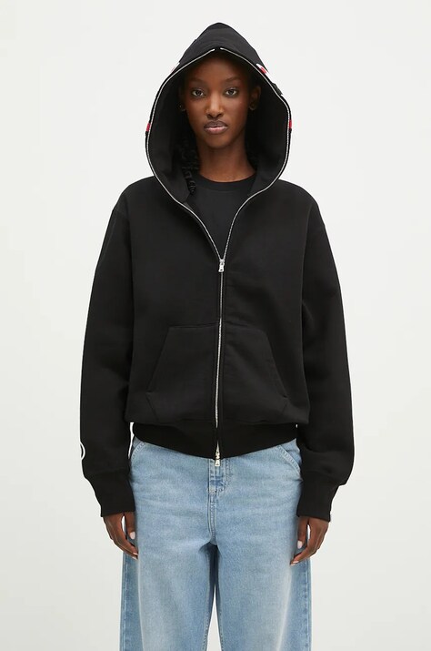 Bavlnená mikina A Bathing Ape Shark Full Zip dámska, čierna farba, s kapucňou, s potlačou, 1K80215008