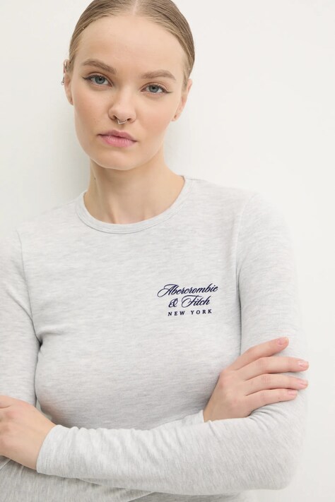 Tričko s dlouhým rukávem Abercrombie & Fitch šedá barva, KI157-4309