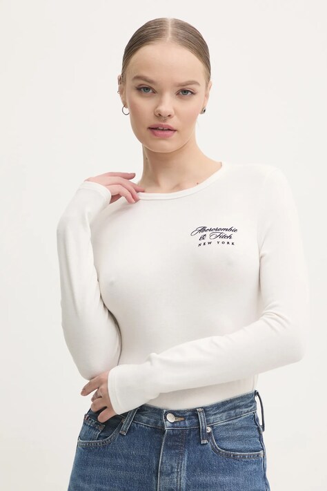 Abercrombie & Fitch longsleeve femei, culoarea bej, KI157-4309