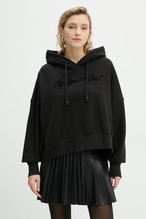 Bavlněná mikina G-Star dámská, černá barva, s kapucí, s aplikací, D25168-D562