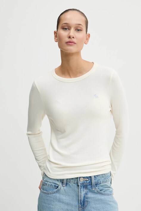 Abercrombie & Fitch longsleeve femei, culoarea bej, KI139-4833