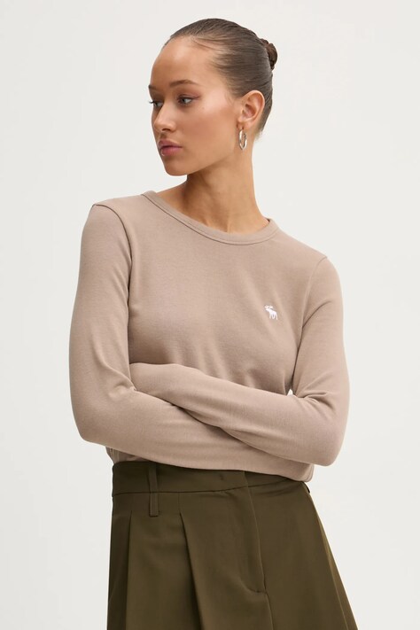 Abercrombie & Fitch longsleeve femei, culoarea bej, KI139-4833