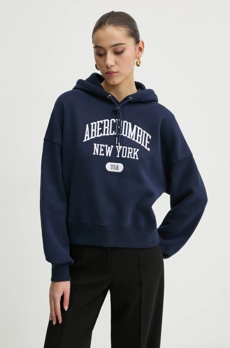 Abercrombie & Fitch felpa donna colore blu navy con cappuccio con applicazione KI152-4201