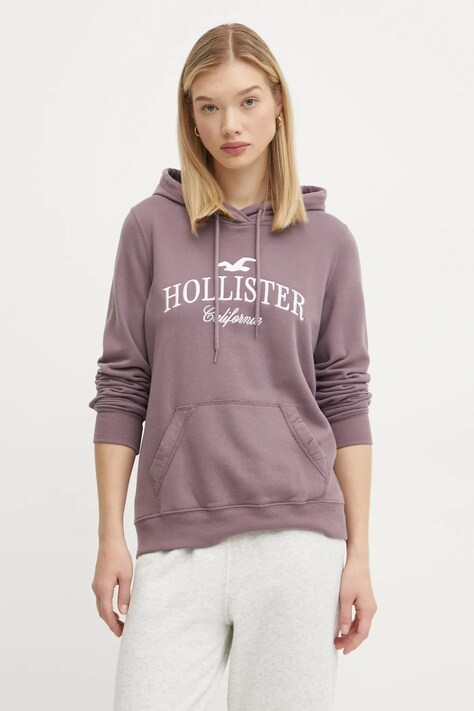 Hollister Co. bluză femei, culoarea violet, cu glugă, cu imprimeu, KI352-4207
