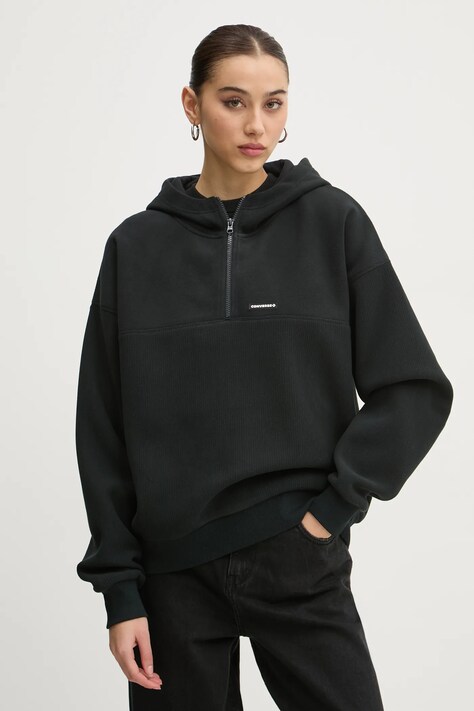 Converse hanorac fleece culoarea negru, cu glugă, neted, 10026038-A05