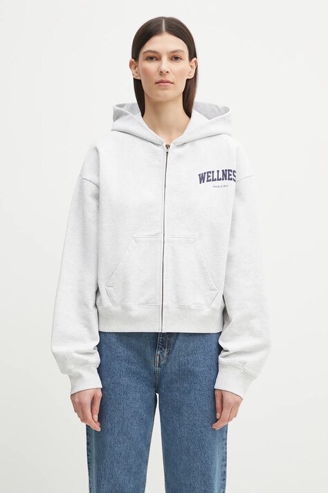 Sporty & Rich bluza Wellness Ivy Cropped Zip damska kolor szary z kapturem z nadrukiem ST068514001GY03