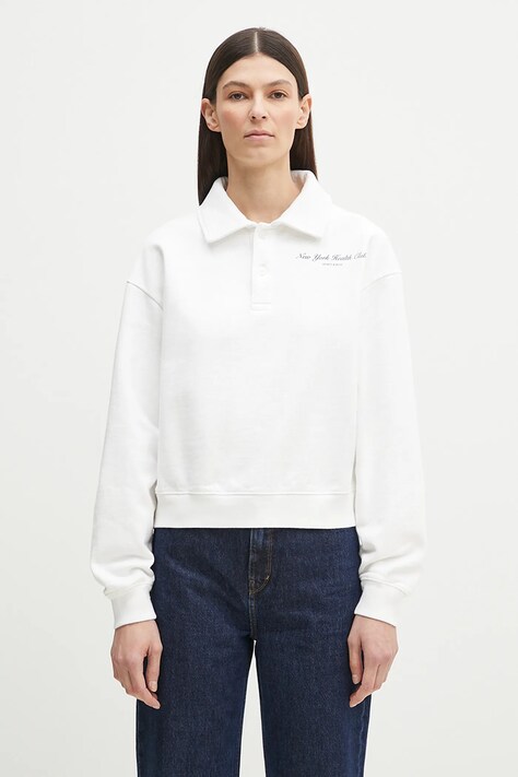 Памучен суичър Sporty & Rich NY Health Club в бяло с принт ST072514043WH01