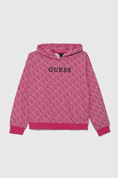 Παιδική βαμβακερή μπλούζα Guess χρώμα: ροζ, με κουκούλα, J4YQ00 KA6R4