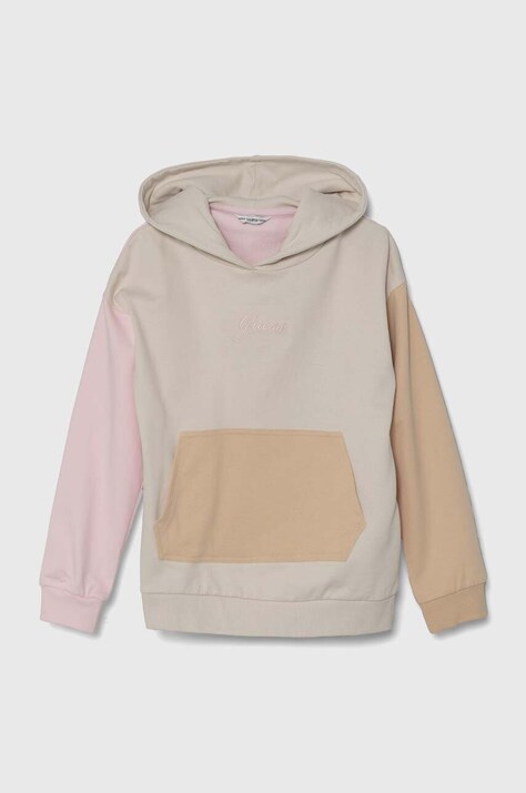 Дитяча бавовняна кофта Guess колір бежевий з капюшоном візерунок J4YQ03 KA6R3