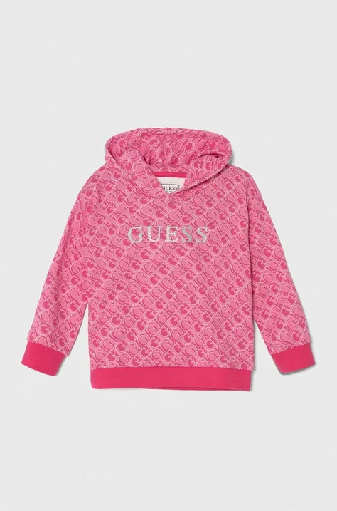 Otroški bombažen pulover Guess roza barva, s kapuco, K4YQ00 KA6R4