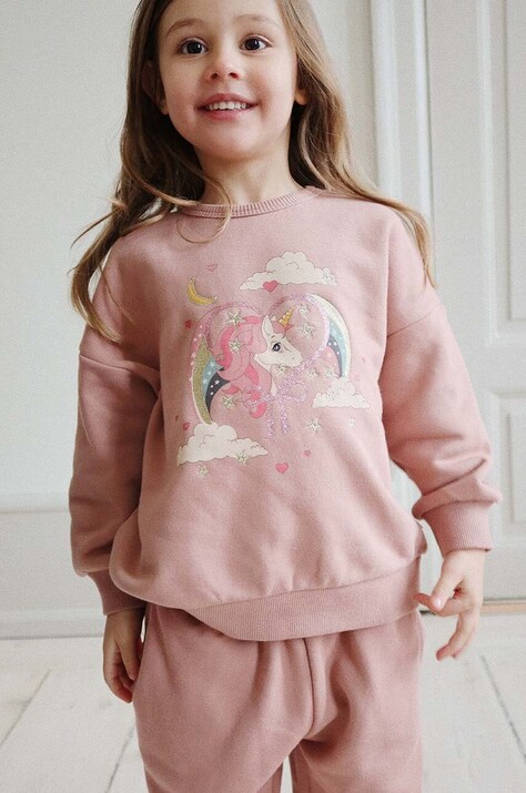 Konges Sløjd bluza copii LOU GLITTER SWEATSHIRT OCS culoarea roz, cu imprimeu, KS101562