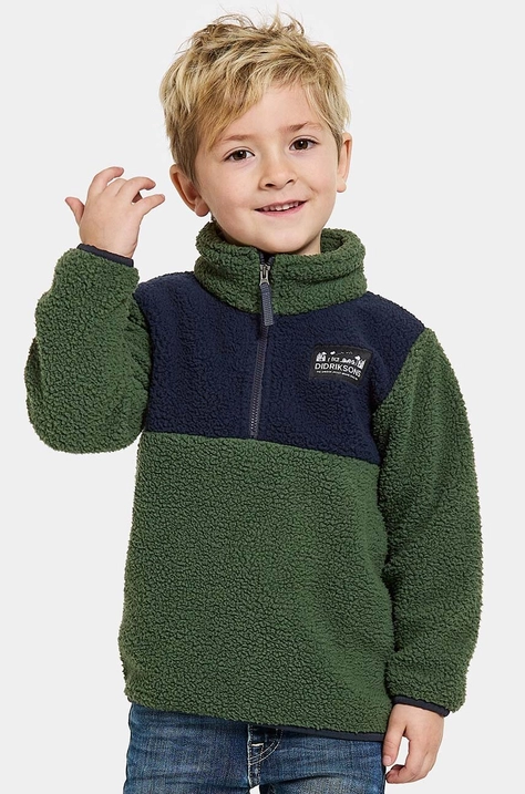 Otroški pulover iz flisa Didriksons GOSIG KIDS HALFZIP zelena barva, 505536