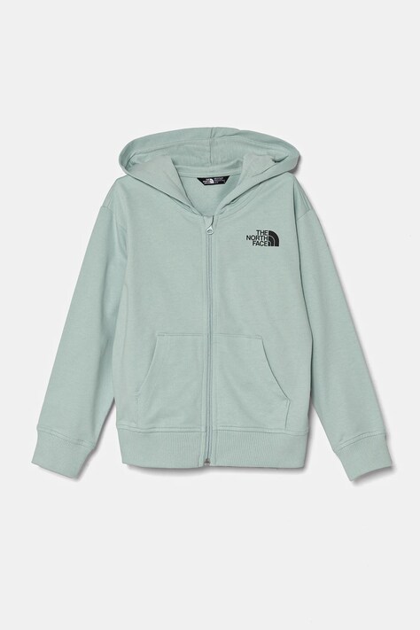 The North Face hanorac de bumbac pentru copii FZ OVERSIZE LIGHT HOODIE culoarea turcoaz, cu glugă, cu imprimeu, NF0A89HG1OC1