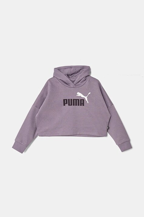 Детская кофта Puma ESS Logo Cropped Hoodie цвет фиолетовый с капюшоном с принтом 671134