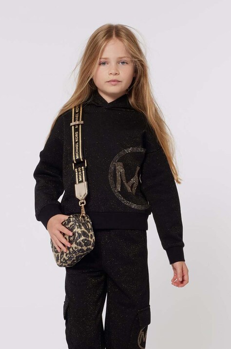 Michael Kors bluza dziecięca kolor czarny z kapturem z nadrukiem R30154