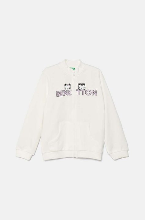 Детски памучен суичър United Colors of Benetton в бяло с принт 3J70G5037