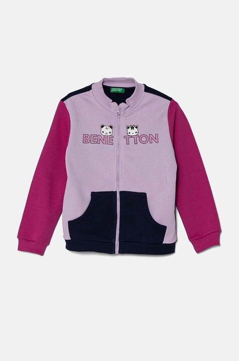 United Colors of Benetton hanorac de bumbac pentru copii culoarea violet, cu imprimeu, 3J70G5037