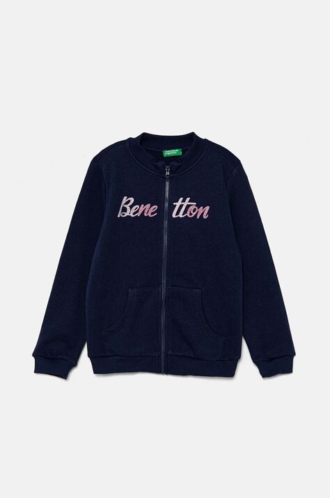 United Colors of Benetton hanorac de bumbac pentru copii culoarea albastru marin, cu imprimeu, 3J70G5037