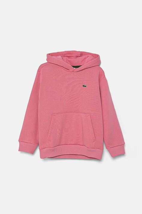 Lacoste bluza copii culoarea roz, cu glugă, neted, SJ5292