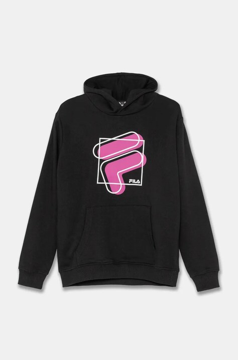 Fila bluza copii LOOP culoarea negru, cu glugă, cu imprimeu, FAT0598