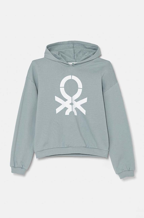 Детская хлопковая кофта United Colors of Benetton цвет зелёный с капюшоном с принтом 3J68C203Q