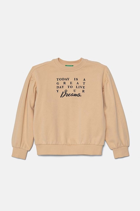 United Colors of Benetton hanorac de bumbac pentru copii culoarea bej, cu imprimeu, 33NVC10K3