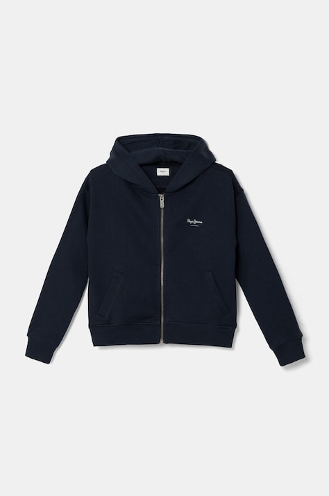 Pepe Jeans hanorac de bumbac pentru copii VICKY culoarea albastru marin, cu glugă, cu imprimeu, PG581337