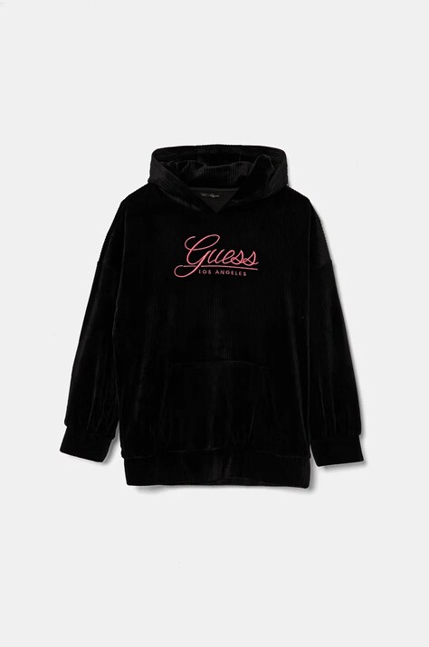 Guess bluză copii culoarea negru, cu glugă, cu imprimeu, J4BQ10 KCH92