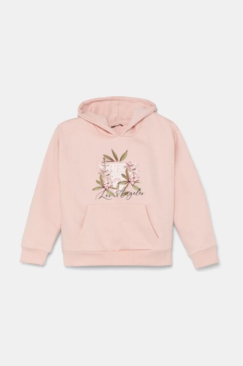 Guess bluză copii culoarea roz, cu glugă, cu imprimeu, J4BQ27 KCKF2