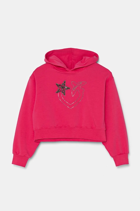 Pinko Up bluza copii culoarea roz, cu glugă, cu imprimeu, F4PIJGHS057