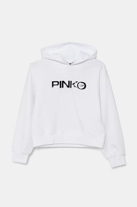 Pinko Up bluza dziecięca kolor biały z kapturem z nadrukiem F4PIJGHS091