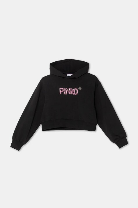 Pinko Up bluza copii culoarea negru, cu glugă, cu imprimeu, F4PIJGHS100