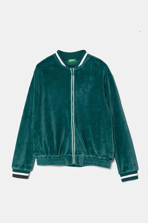 United Colors of Benetton hanorac din velur pentru copii culoarea verde, neted, 3UK0C503W