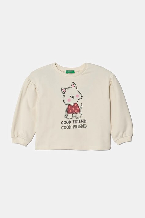 Detská mikina United Colors of Benetton béžová farba, s potlačou, 32N4G10FX