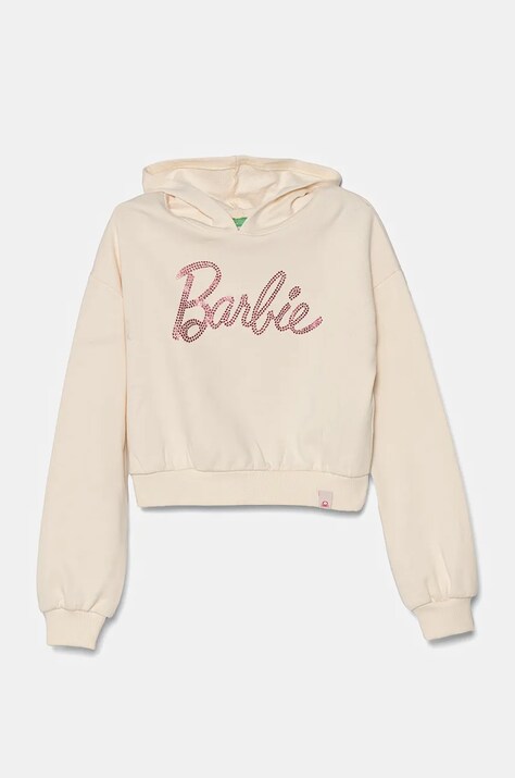 United Colors of Benetton hanorac de bumbac pentru copii culoarea bej, cu glugă, cu imprimeu, 3J68C204C