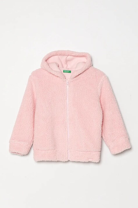 United Colors of Benetton bluza copii culoarea roz, cu glugă, neted, 31VZG502C