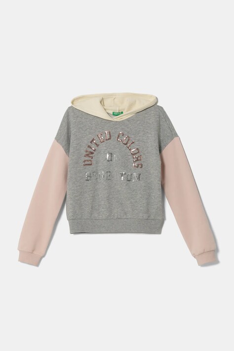 Dětská mikina United Colors of Benetton šedá barva, s kapucí, s aplikací, 39M2C203W