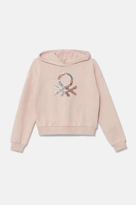Dětská mikina United Colors of Benetton růžová barva, s kapucí, s aplikací, 39M2C203W
