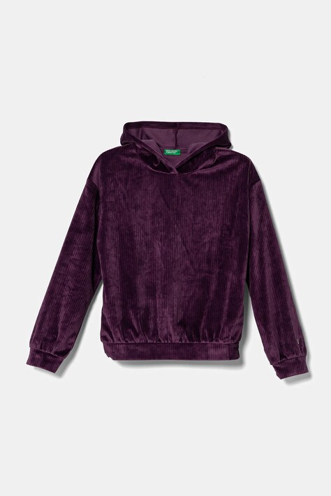 Детская толстовка из велюра United Colors of Benetton цвет фиолетовый с капюшоном однотонная 37JBC203V