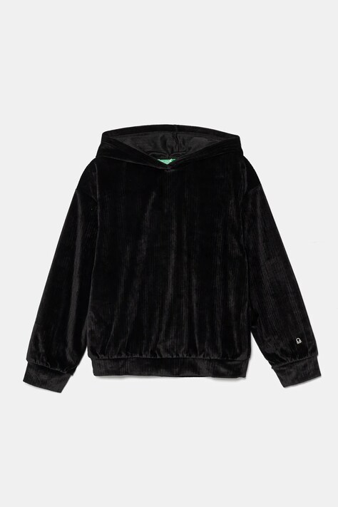 United Colors of Benetton hanorac din velur pentru copii culoarea negru, cu glugă, neted, 37JBC203V