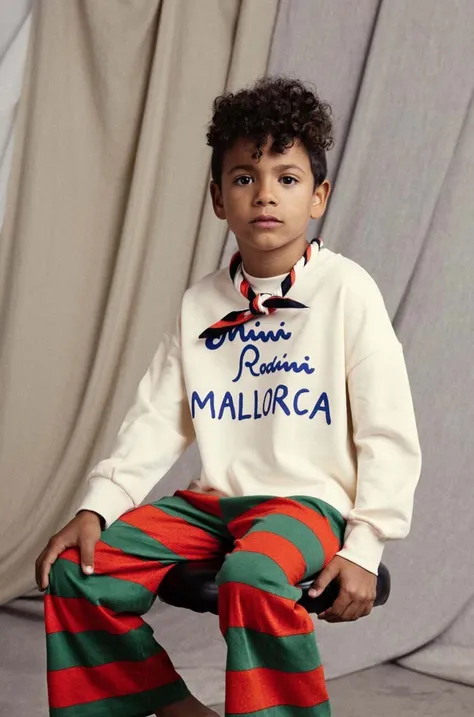 Mini Rodini hanorac de bumbac pentru copii Mallorca culoarea bej, cu imprimeu