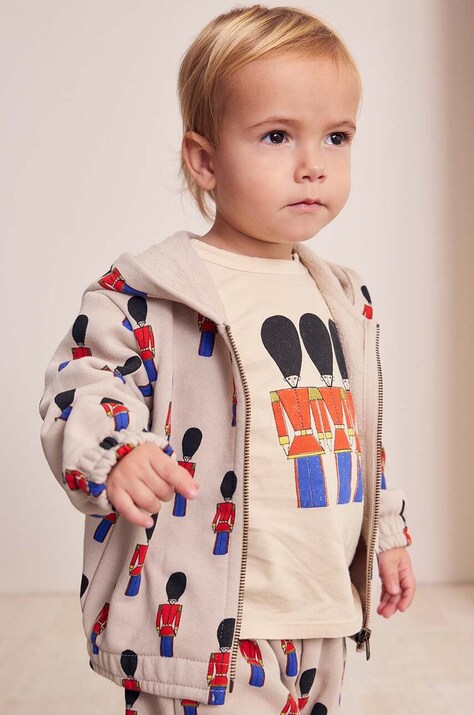 Βαμβακερή μπλούζα μωρού Bobo Choses Little Tin Soldier χρώμα: μπεζ, με κουκούλα, 224AB043