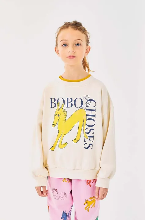 Detská bavlnená mikina Bobo Choses Wonder Horse béžová farba, s potlačou, 224AC038