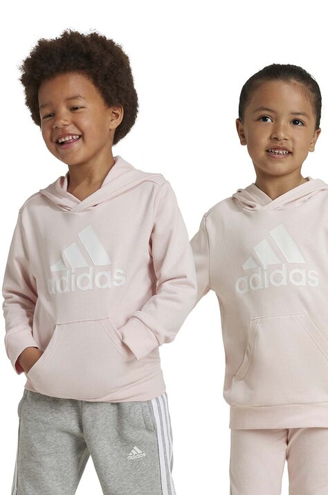 Дитяча кофта adidas LK BL FT HD колір бежевий з капюшоном з принтом IV7442