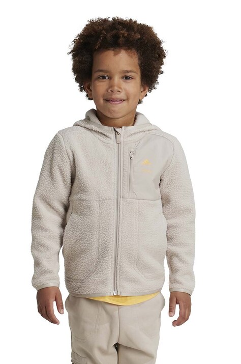 Детская кофта adidas LK DY LK TT цвет бежевый с капюшоном с аппликацией IV9640