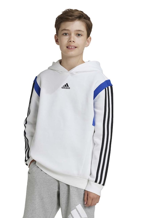 Дитяча кофта adidas B HD CB колір білий з капюшоном візерунок JE0321