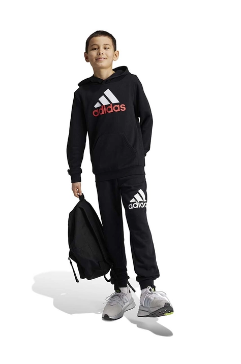 Detská mikina adidas U BL 2 HOODIE čierna farba, s kapucňou, s potlačou, IV7323