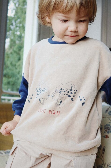 Детски суичър Konges Sløjd WALLY SWEATSHIRT GOTS в бежово с принт KS101733